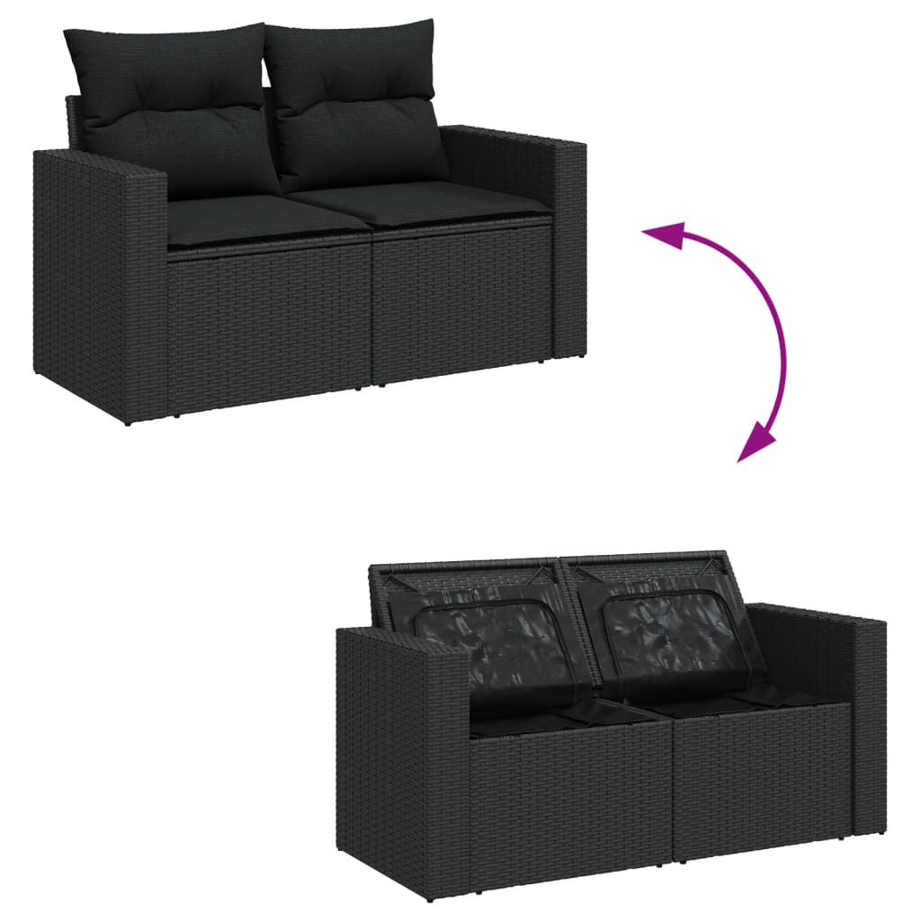 vidaXL 14 pcs conjunto de sofás p/ jardim c/ almofadões vime PE preto