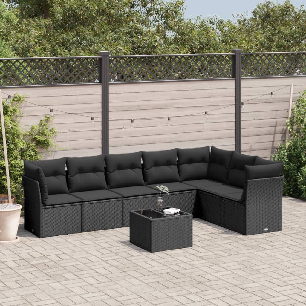 vidaXL 8 pcs conjunto sofás de jardim com almofadões vime PE preto