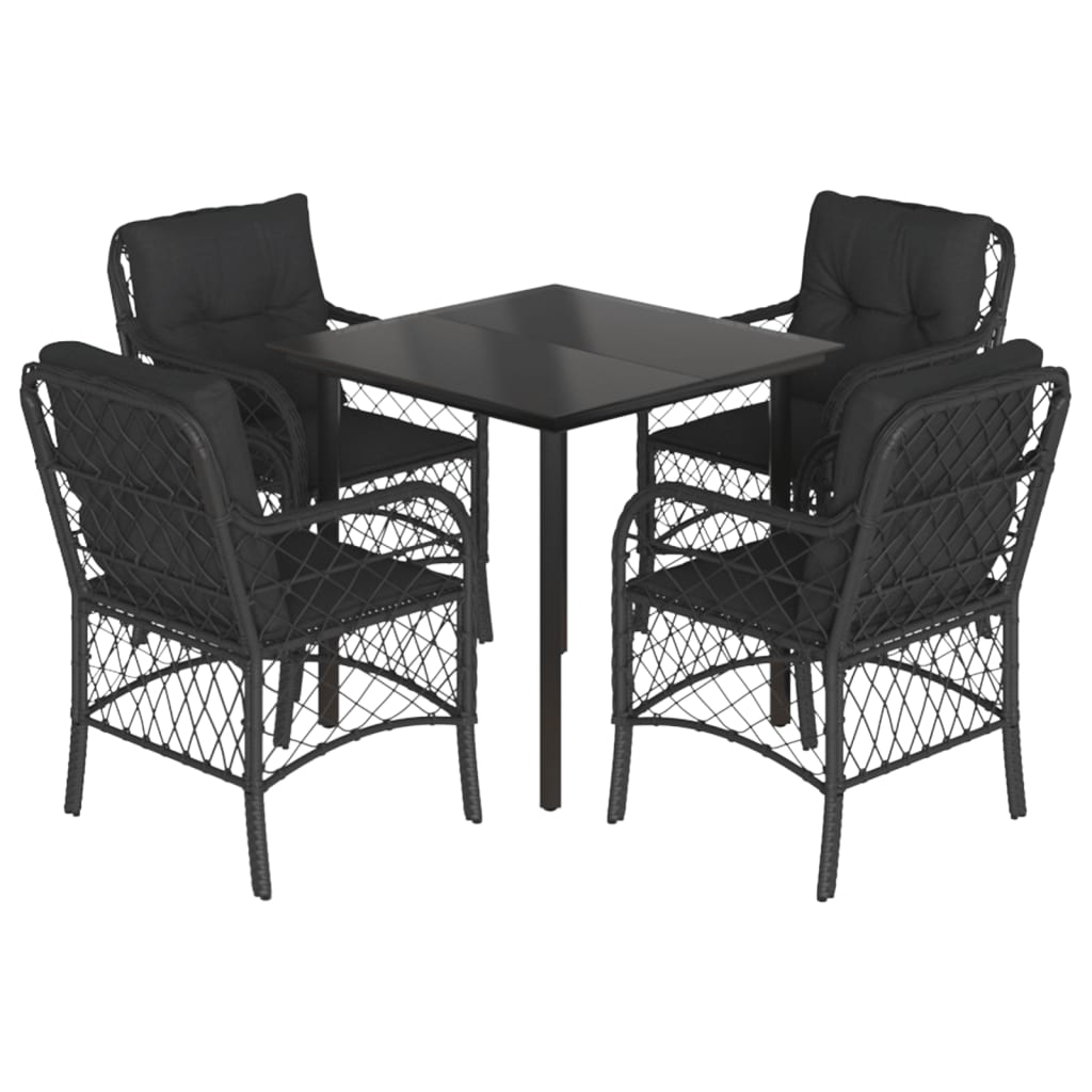 vidaXL 5 pcs conjunto de jantar p/ jardim c/ almofadões vime PE preto