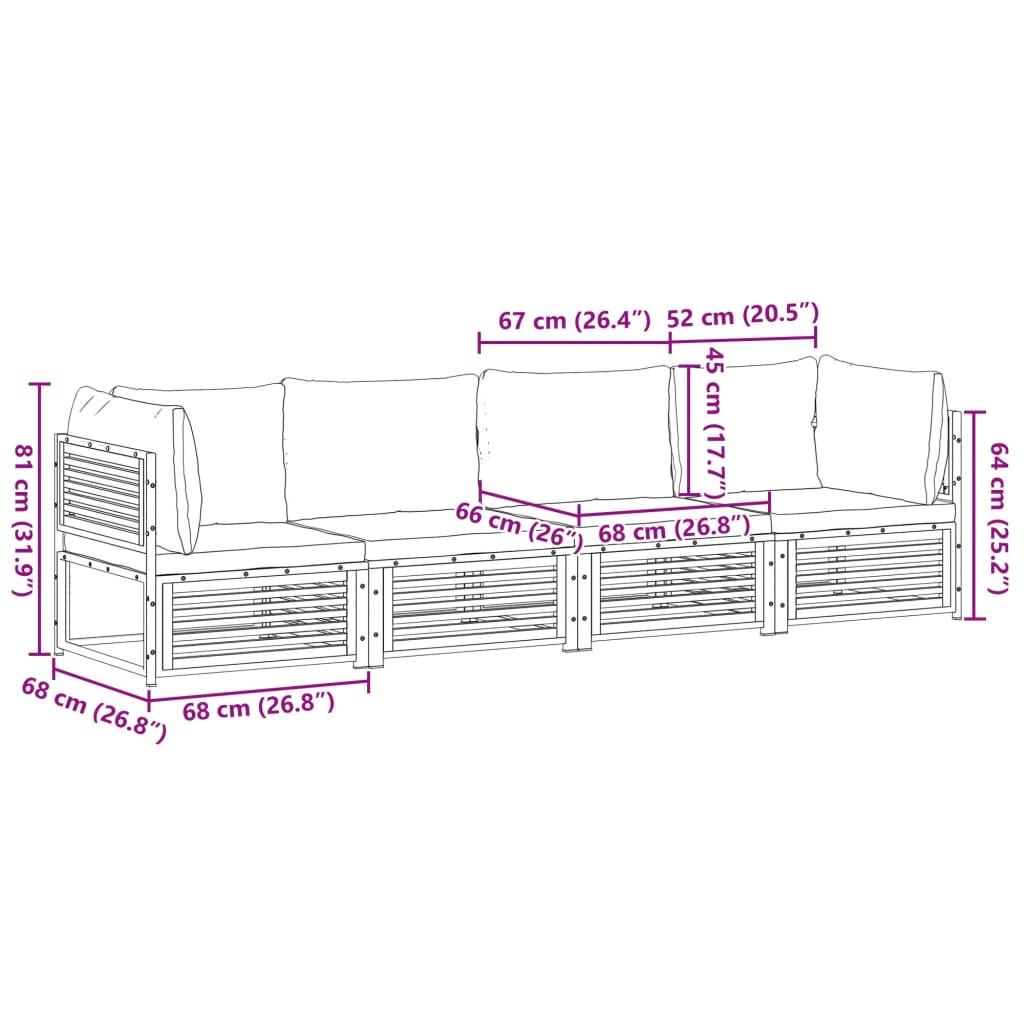 vidaXL 4 pcs conjunto de sofás de jardim com almofadões acácia maciça