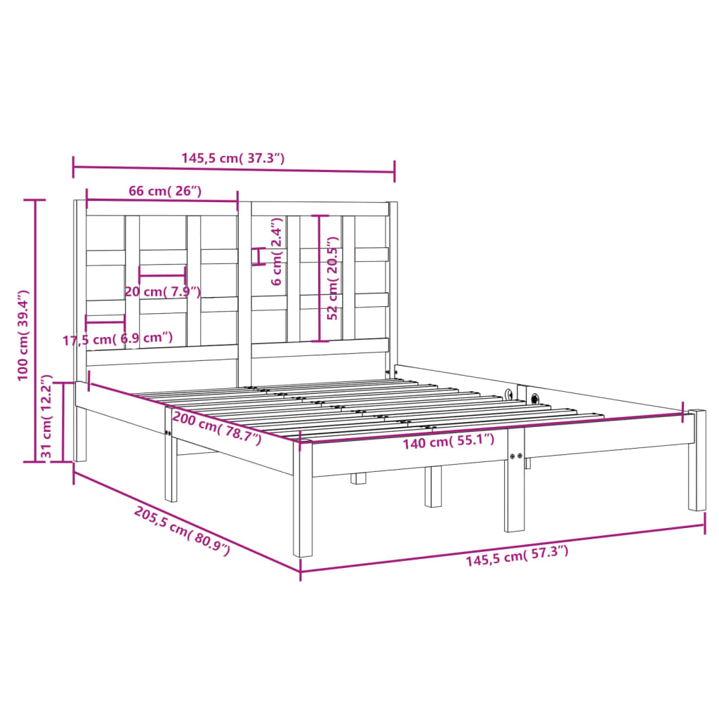 vidaXL Estrutura de cama 140x200 cm madeira maciça