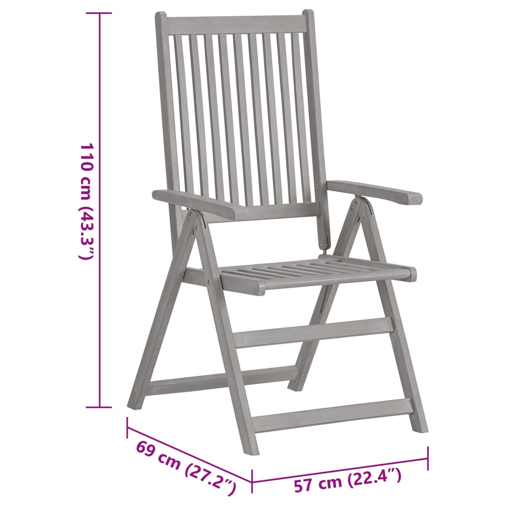 vidaXL Cadeiras jardim reclináveis c/ almofadões 3 pcs acácia maciça