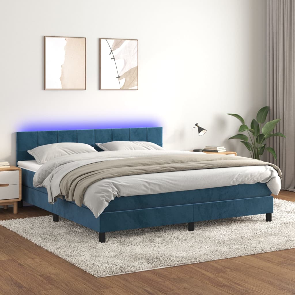 vidaXL Cama box spring c/ colchão/LED 180x200 cm veludo azul-escuro