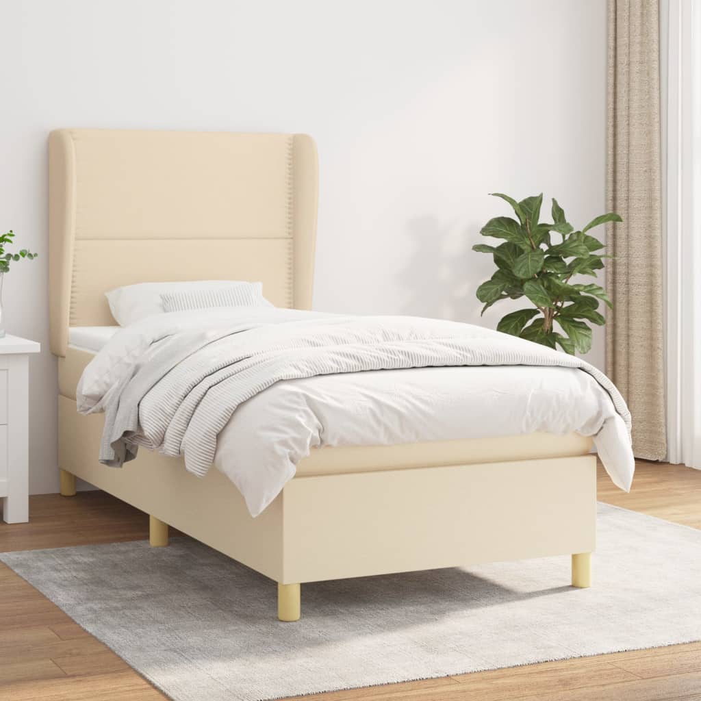 vidaXL Cama com molas/colchão 90x200 cm tecido cor crème