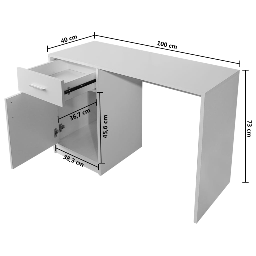 vidaXL Mesa com gaveta e armário 100x40x73 cm branco