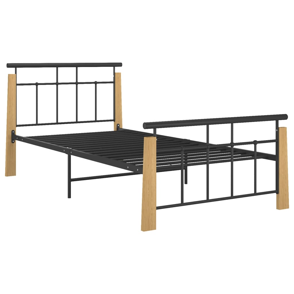 vidaXL Estrutura de cama 90x200 cm metal e madeira de carvalho maciça