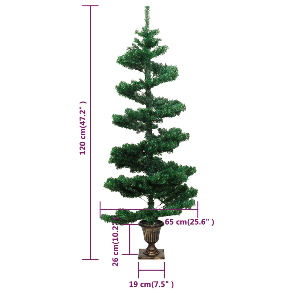 vidaXL Árvore de Natal rotativa pré-iluminada + vaso PVC 120 cm verde