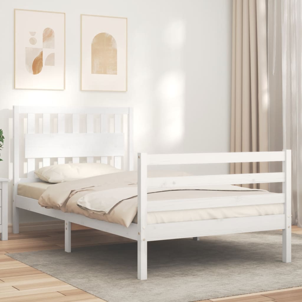 vidaXL Estrutura de cama com cabeceira 100x200cm madeira maciça branco