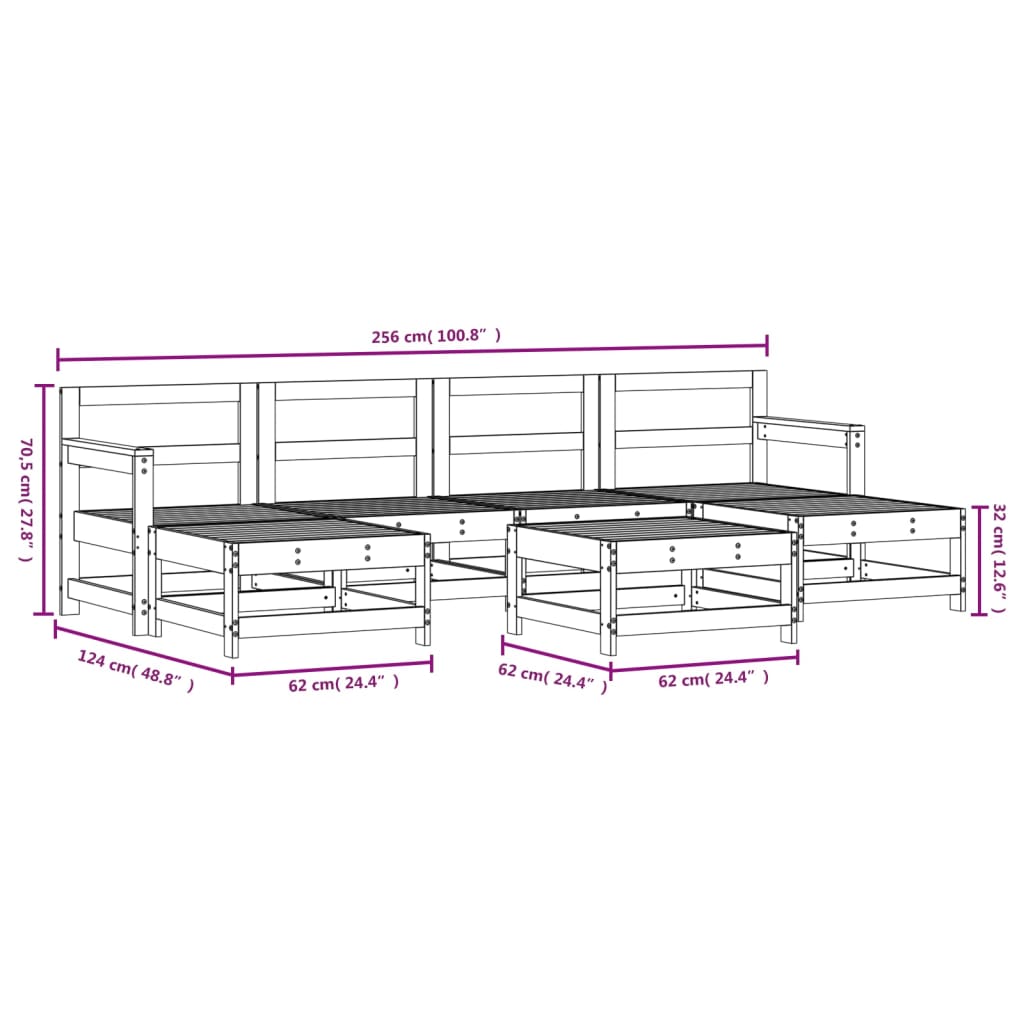 vidaXL 7 pcs conjunto lounge de jardim pinho maciço preto