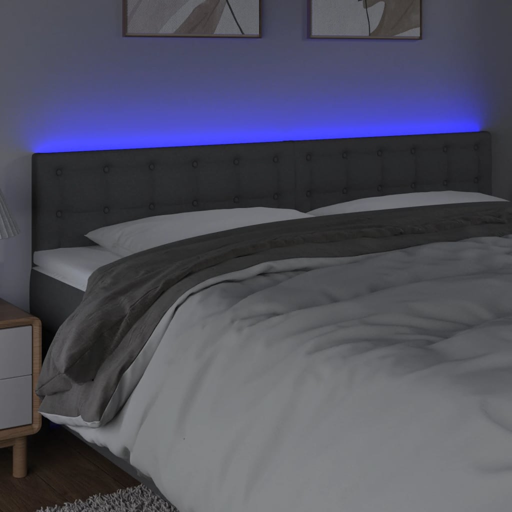 vidaXL Cabeceira de cama c/luzes LED tecido 180x5x78/88cm cinza-escuro