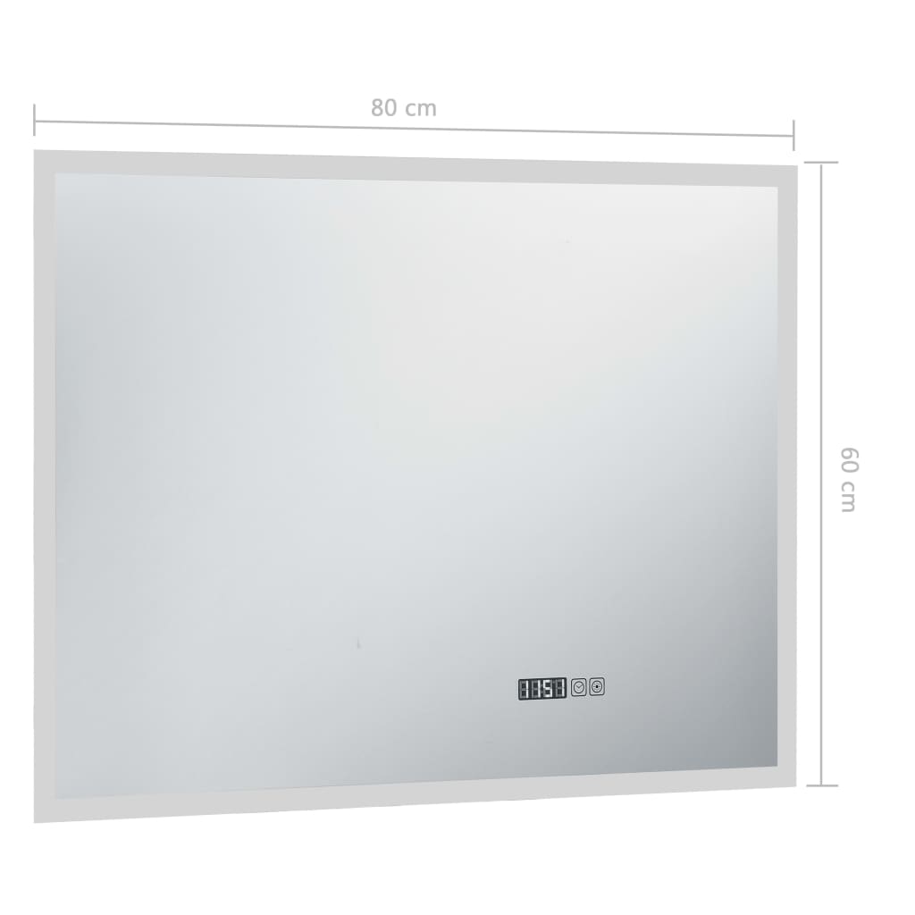 vidaXL Espelho de parede LED c/ sensor tátil e relógio p/ WC 80x60 cm