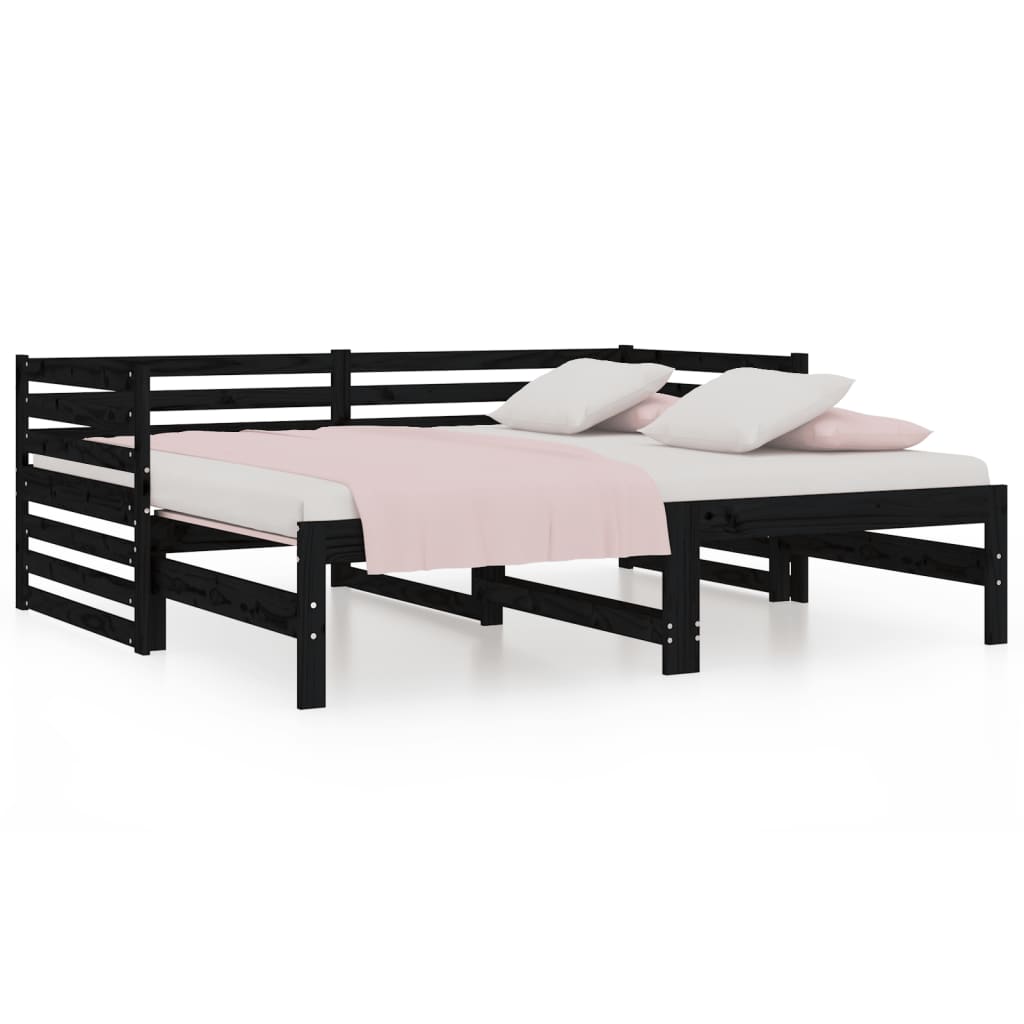 vidaXL Sofá-cama de puxar 2x(80x200) cm pinho maciço preto