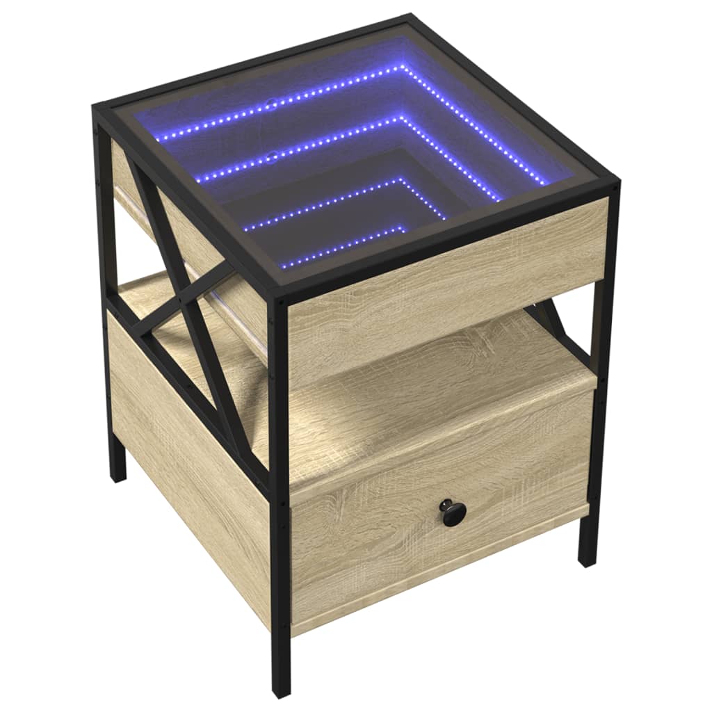 vidaXL Mesa de centro luzes LED Infinity 40x40x51 cm carvalho sonoma