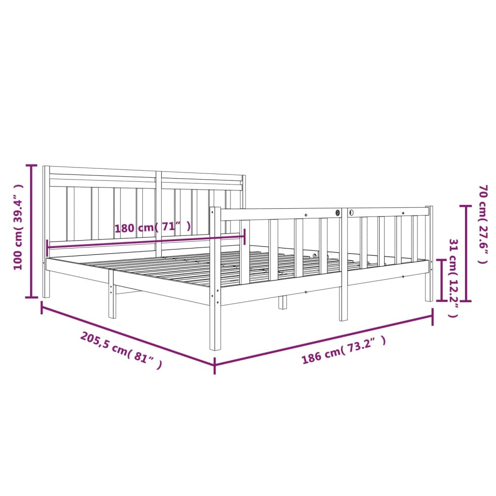 vidaXL Estrutura de cama 180x200 cm super king madeira maciça