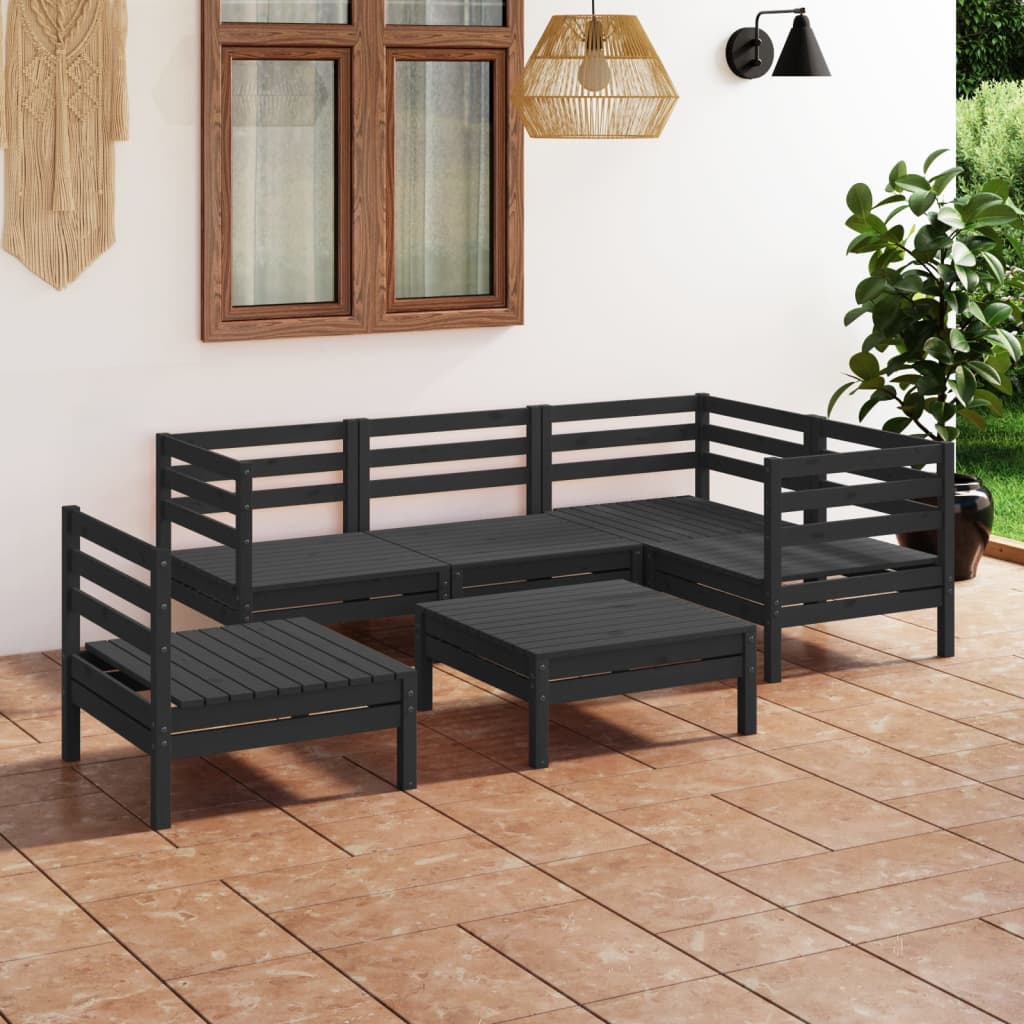 vidaXL 6 pcs conjunto lounge de jardim pinho maciço preto