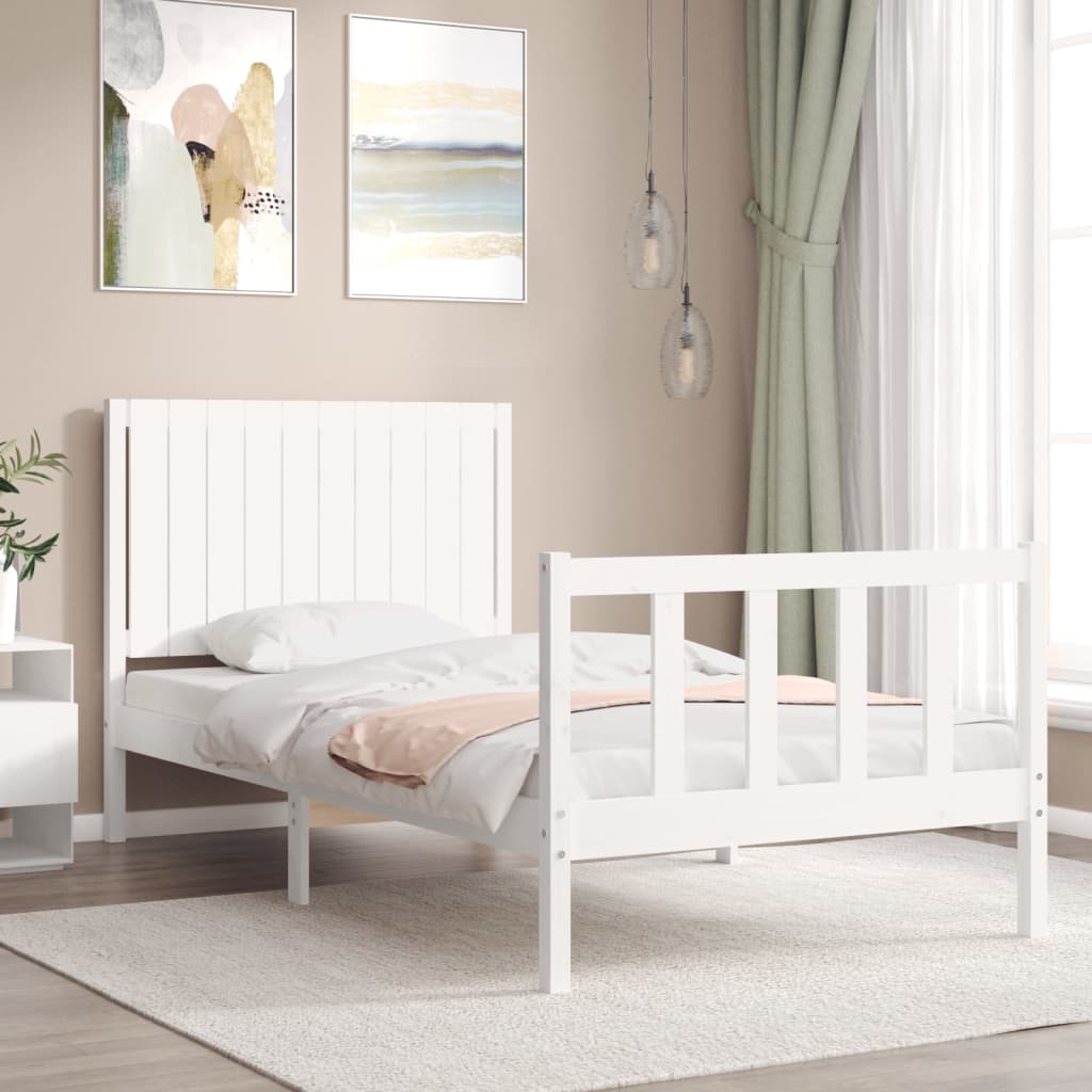 vidaXL Estrutura de cama com cabeceira 100x200cm madeira maciça branco