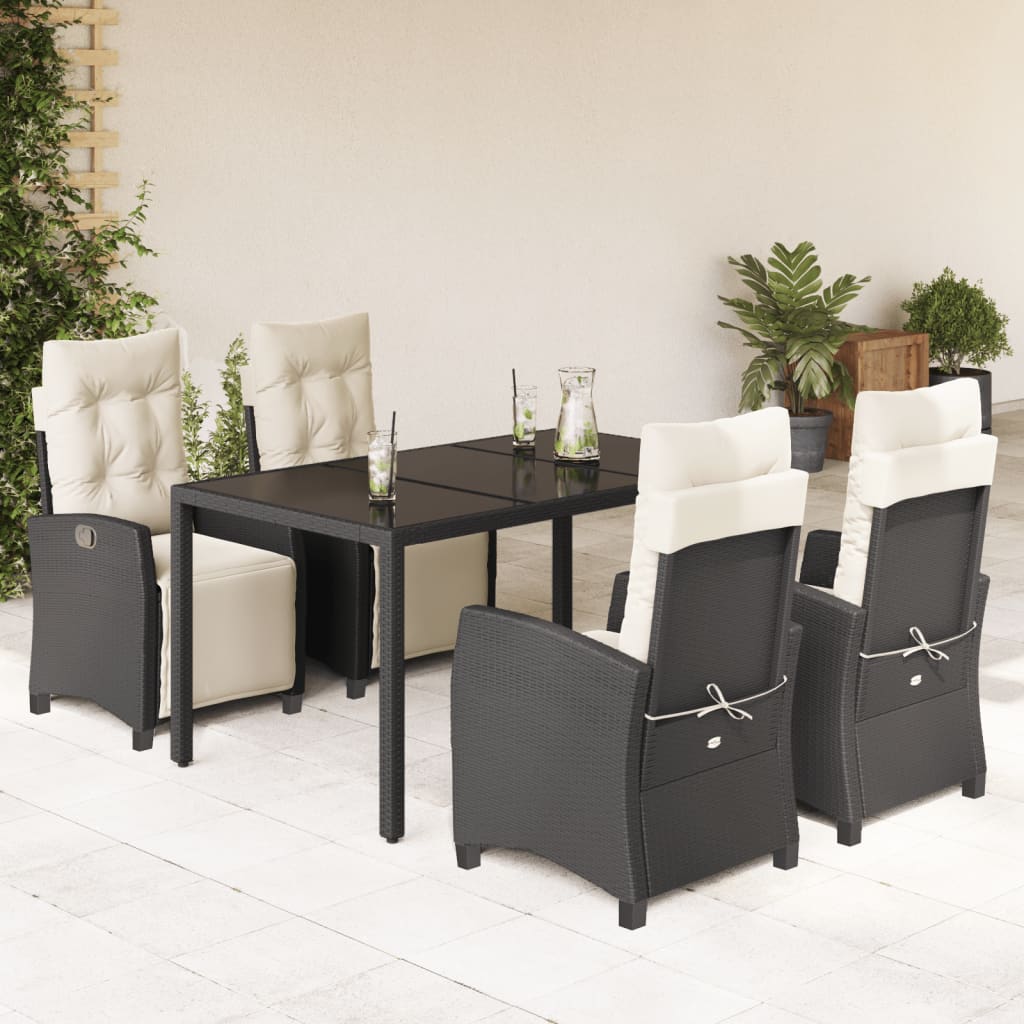 vidaXL 5 pcs conjunto de jantar p/ jardim c/ almofadões vime PE preto