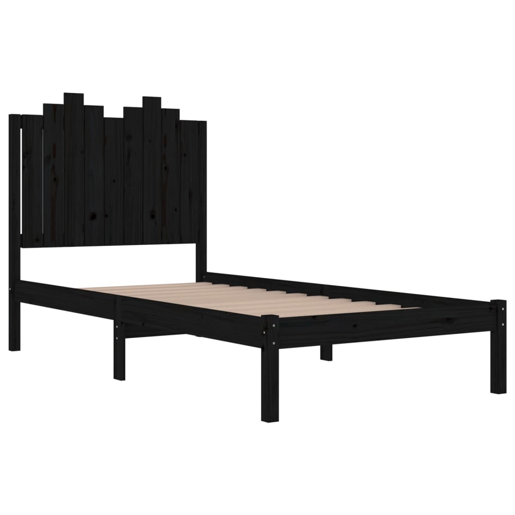 vidaXL Estrutura de cama pequena solteiro 75x190 cm pinho maciço preto