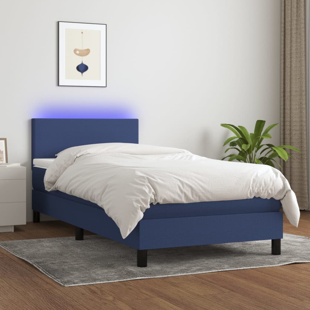 vidaXL Cama box spring c/ colchão e LED 100x200 cm tecido azul