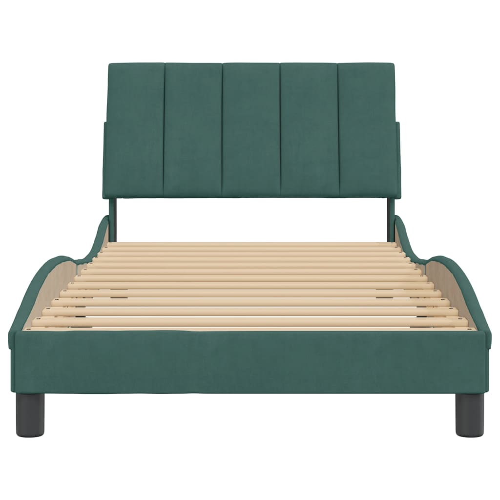 vidaXL Estrutura de cama c/ cabeceira 100x200 cm veludo verde-escuro