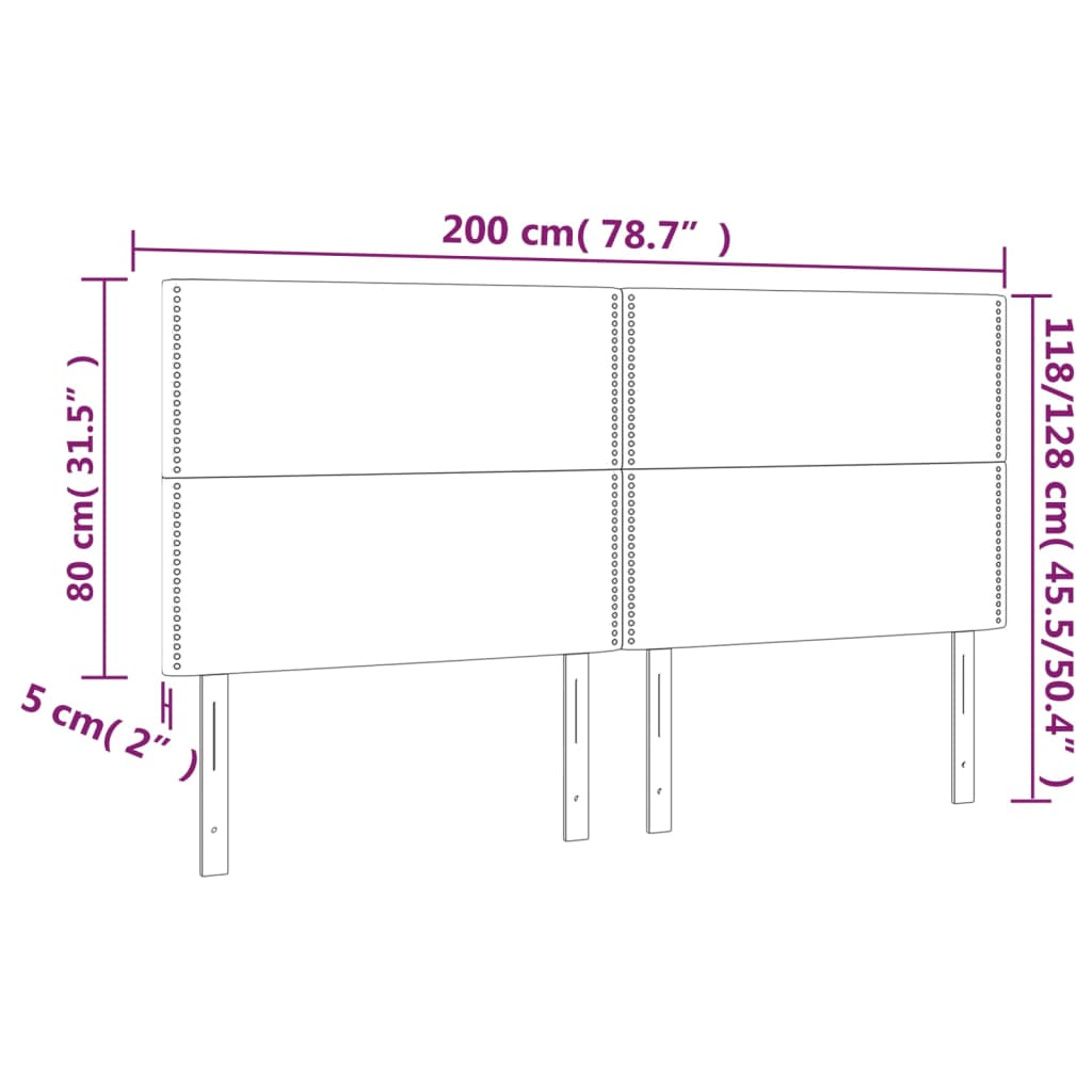 vidaXL Cabeceira de cama c/ LED tecido 200x5x118/128 cm cinza-escuro