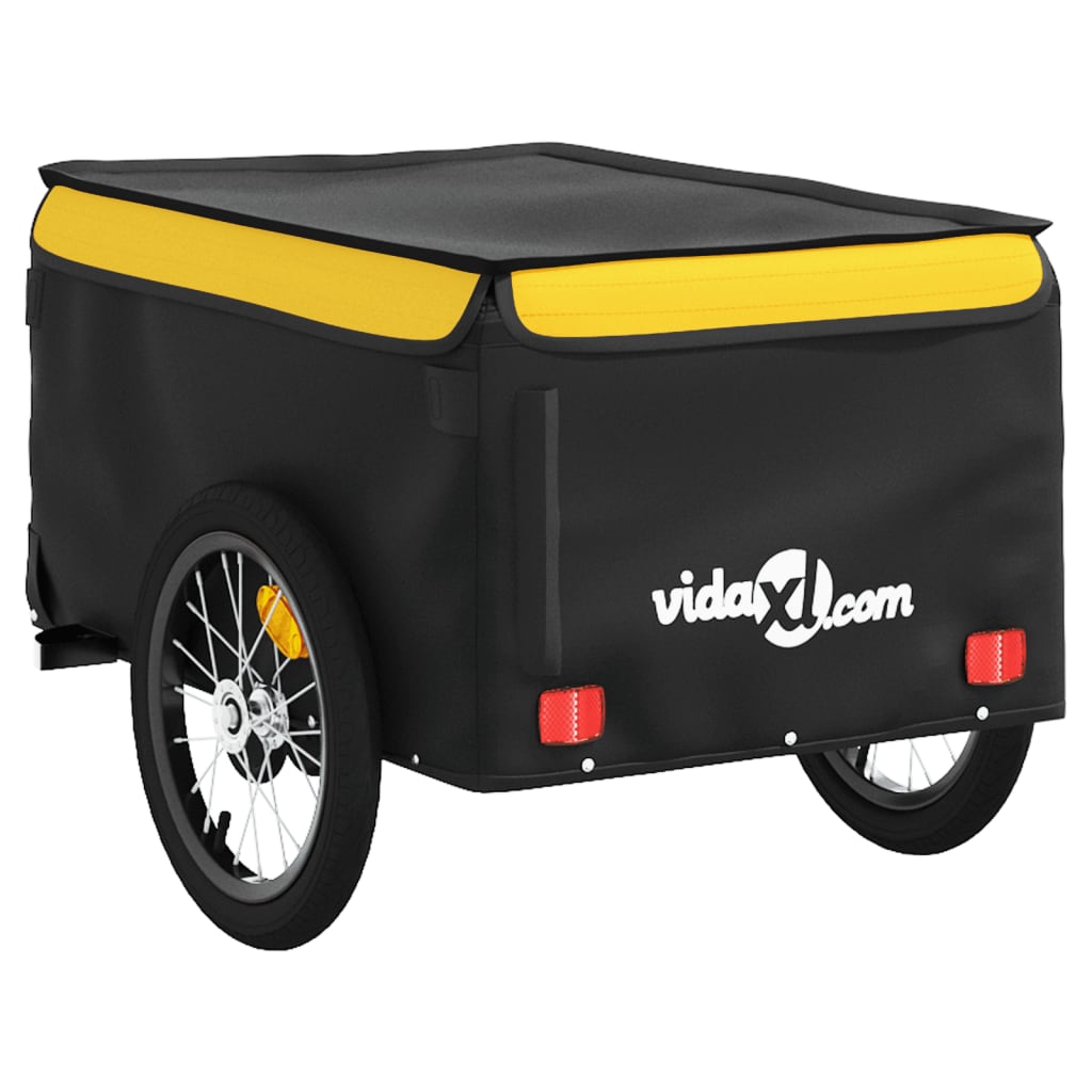 vidaXL Reboque para bicicleta 45 kg ferro preto e amarelo