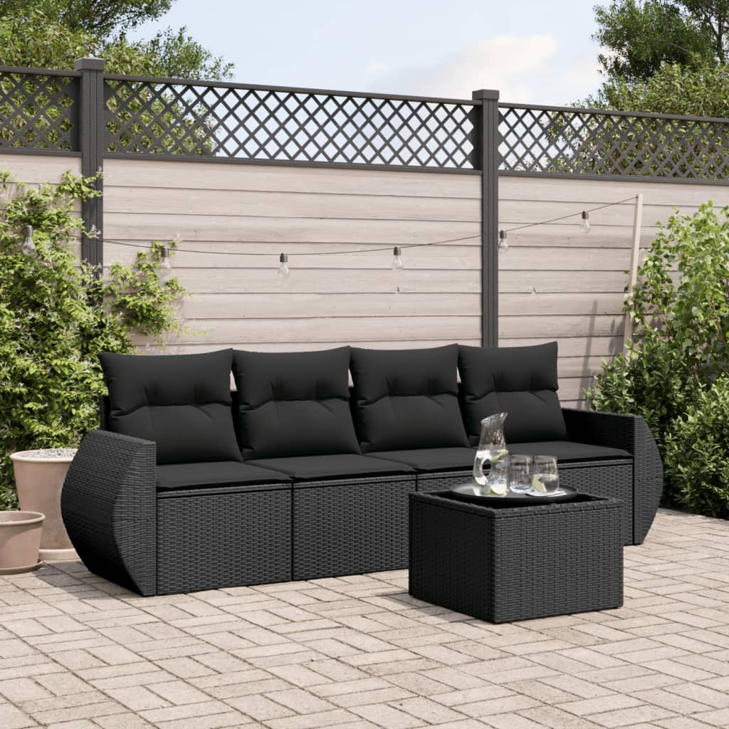 vidaXL 5 pcs conjunto sofás de jardim com almofadões vime PE preto