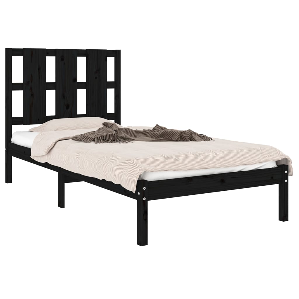 vidaXL Estrutura de cama 100x200 cm pinho maciço preto