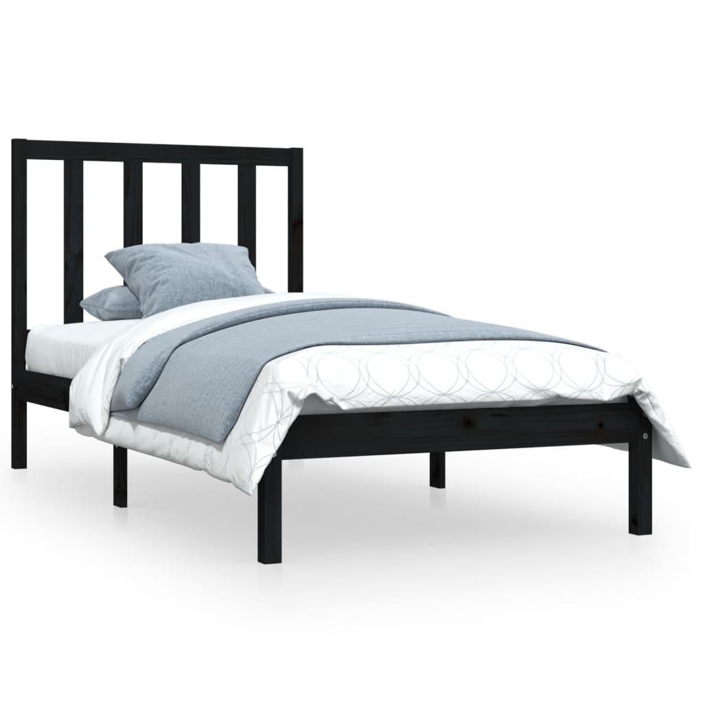 vidaXL Estrutura de cama solteiro 90x190 cm pinho maciço preto