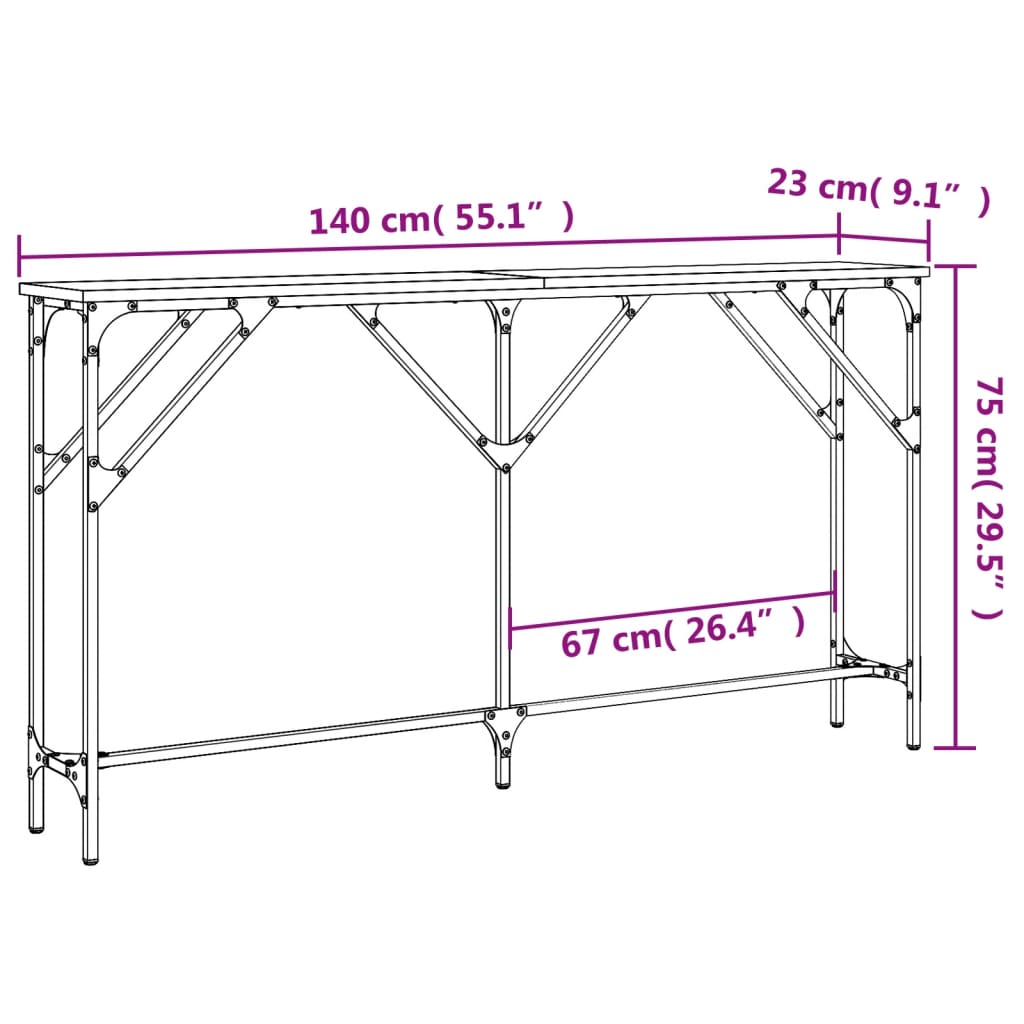 vidaXL Mesa consola 140x23x75 cm derivados de madeira cinzento sonoma