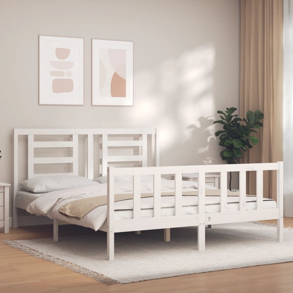 vidaXL Estrutura de cama com cabeceira 160x200 cm madeira maciça