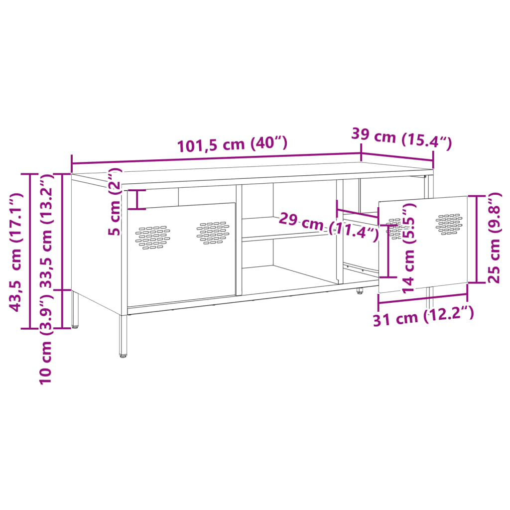 vidaXL Móvel de TV 101,5x39x43,5 cm aço laminado a frio verde-azeitona