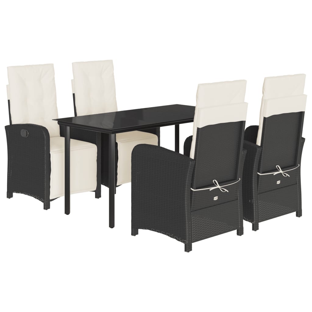 vidaXL 5 pcs conjunto de jantar p/ jardim c/ almofadões vime PE preto