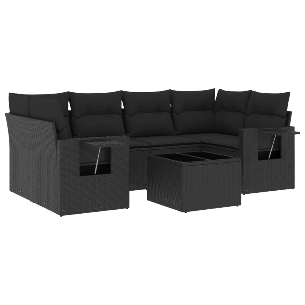 vidaXL 7 pcs conjunto de sofás p/ jardim c/ almofadões vime PE preto