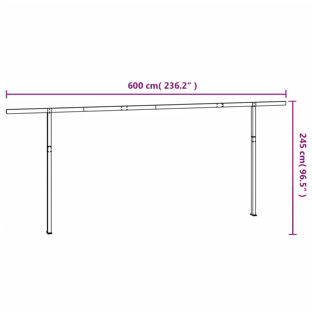 vidaXL Conjunto de postes para toldo 600x245 cm ferro branco