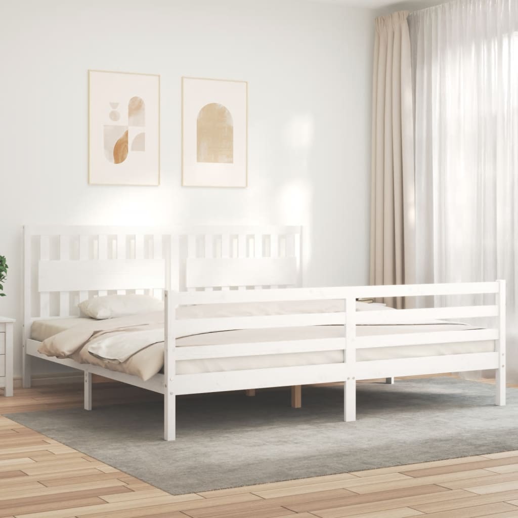 vidaXL Estrutura de cama com cabeceira 200x200cm madeira maciça branco