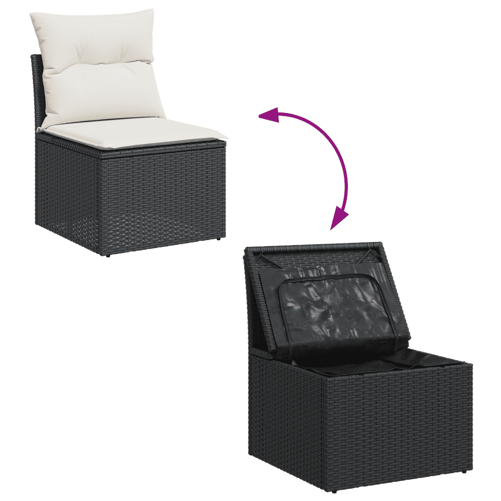 vidaXL 8 pcs conjunto sofás de jardim com almofadões vime PE preto