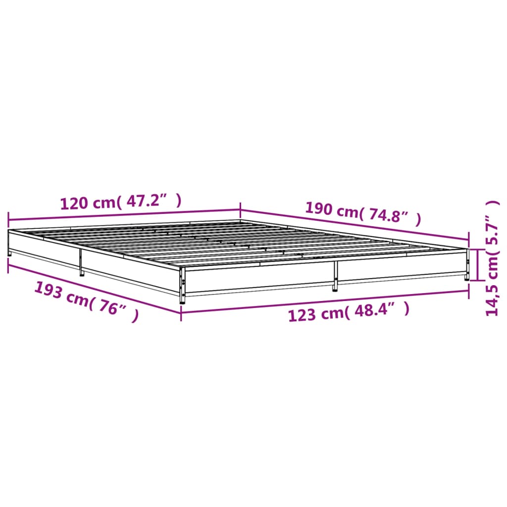 vidaXL Estrutura de cama 120x190 cm derivados madeira/metal