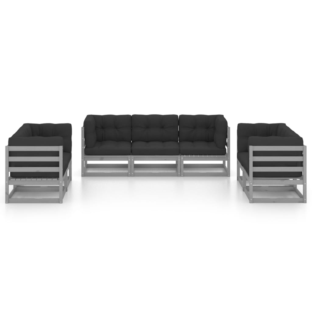 vidaXL 7 pcs conjunto lounge de jardim c/ almofadões pinho maciço