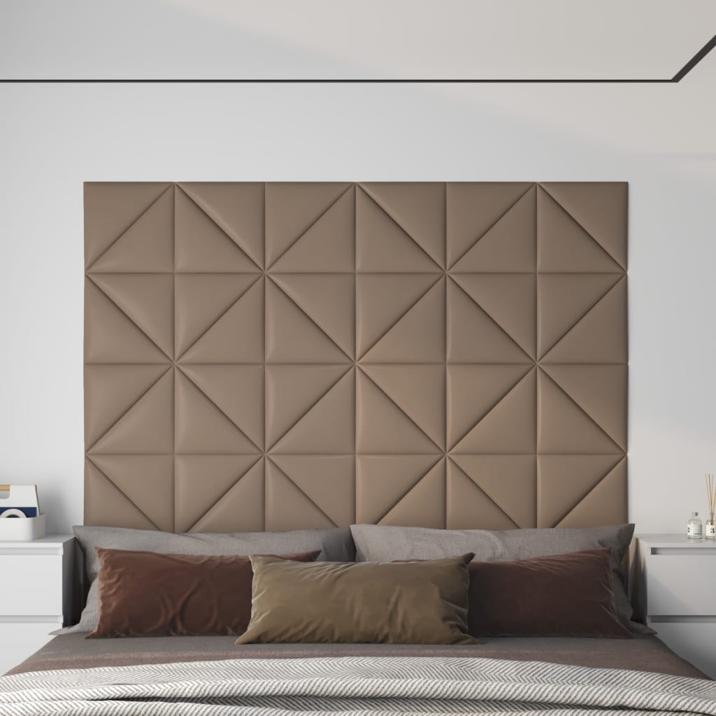 vidaXL Painel parede 12pcs 30x30cm couro artificial 0,54 m² cappuccino