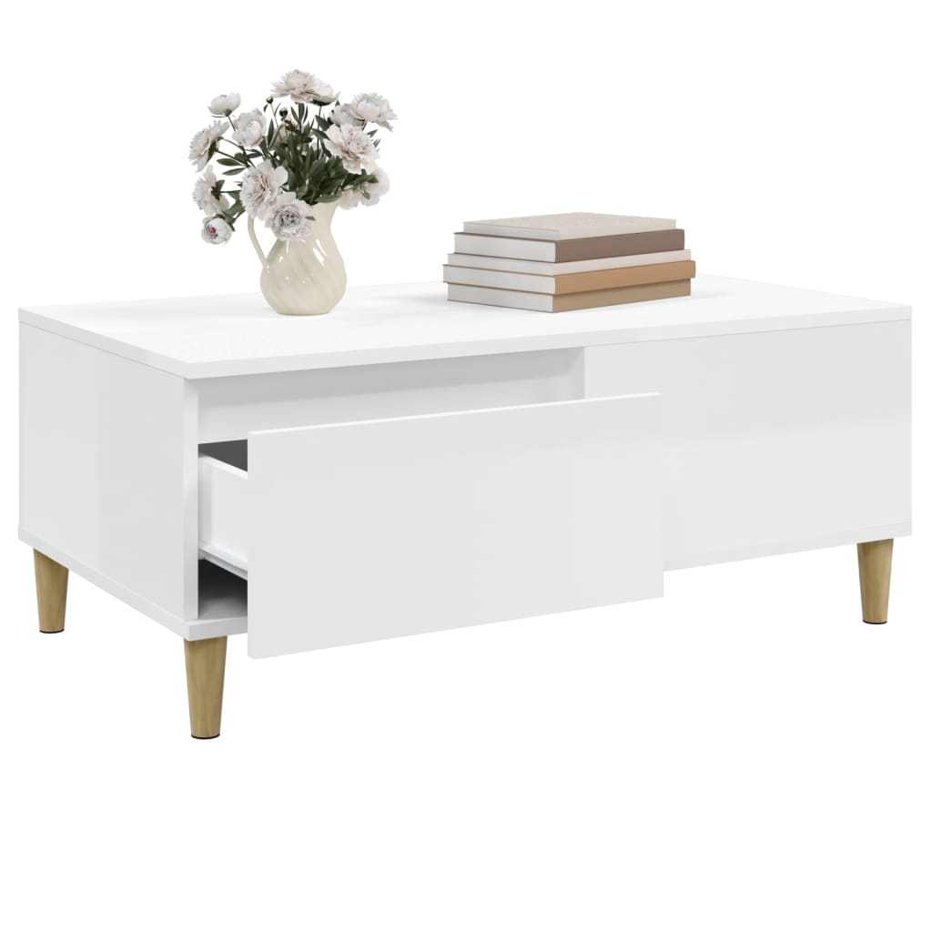 vidaXL Mesa de centro 90x50x36,5 cm derivados madeira branco brilhante