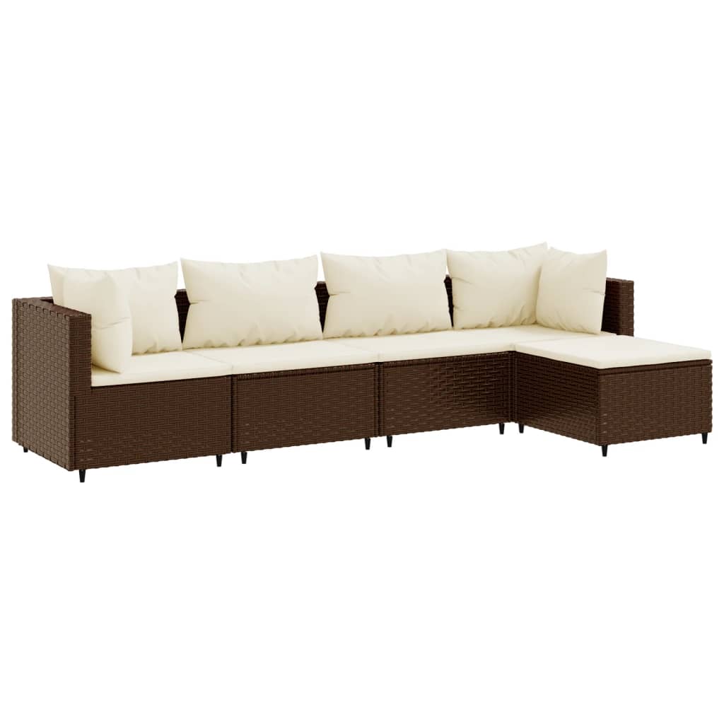 vidaXL 5 pcs conjunto lounge jardim c/ almofadões vime PE castanho