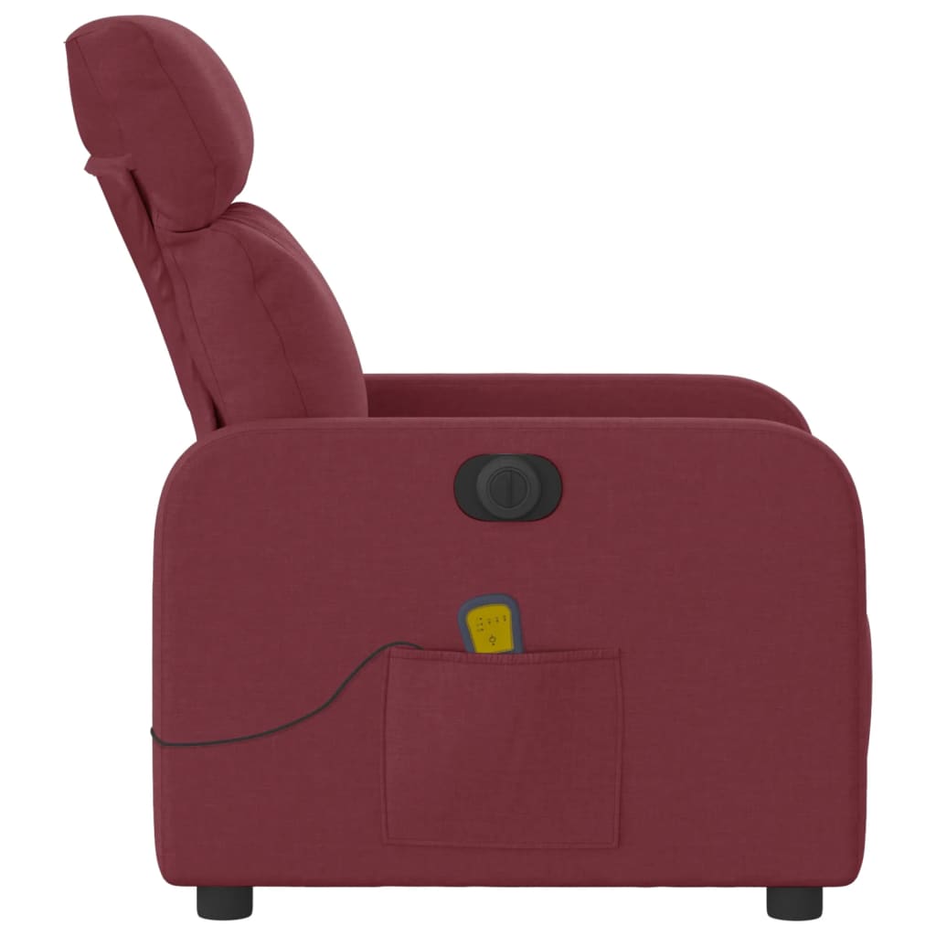 vidaXL Poltrona reclinável de massagens elétrica tecido vermelho tinto
