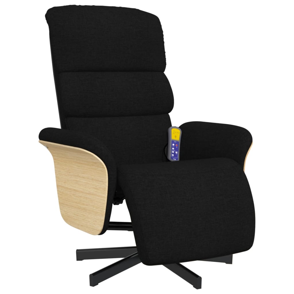 vidaXL Cadeira massagens reclinável com apoio de pés tecido preto