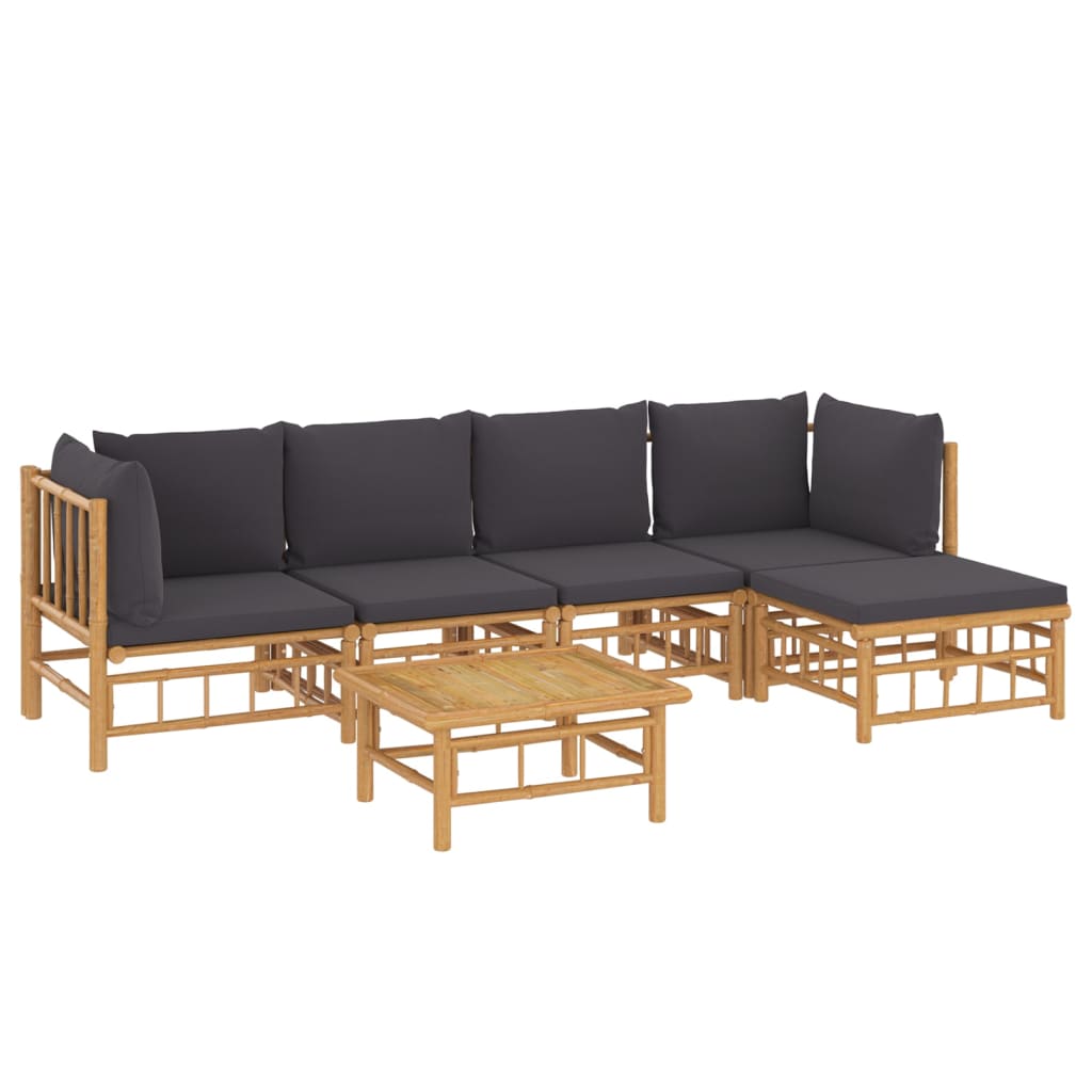 vidaXL 6 pcs conjunto lounge jardim bambu c/ almofadões cinza-escuro