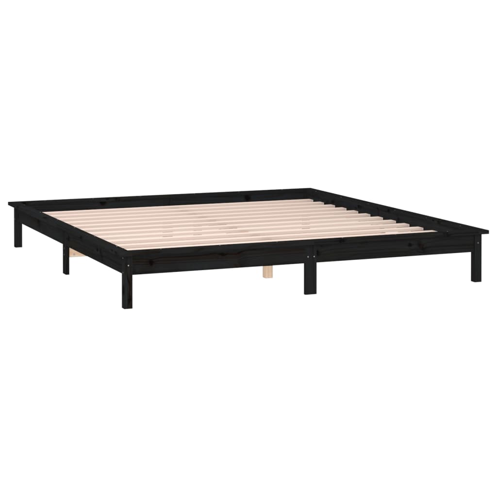 vidaXL Estrutura de cama com LEDs 200x200 cm madeira maciça preto