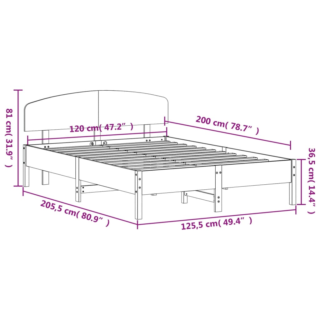 vidaXL Cama sem colchão 120x200 cm madeira de pinho maciça branco