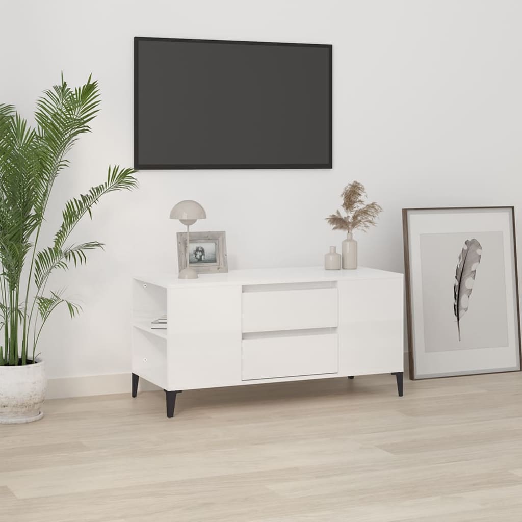 vidaXL Móvel p/ TV 102x44,5x50 cm derivados madeira branco brilhante