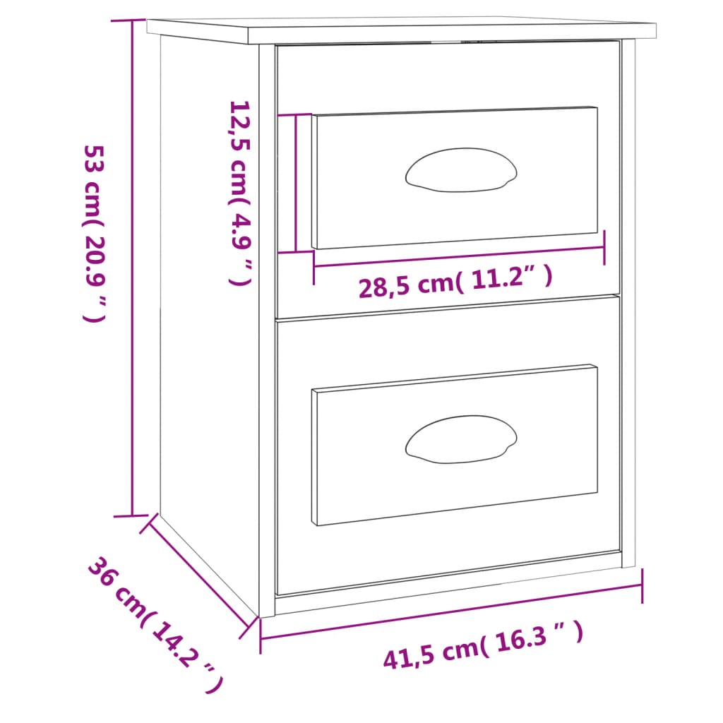 vidaXL Mesa de cabeceira de parede 41,5x36x53 cm preto