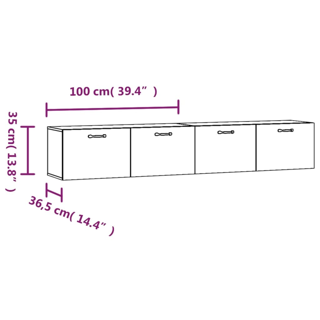 vidaXL Armários parede 2pcs 100x36,5x35 cm derivados de madeira preto